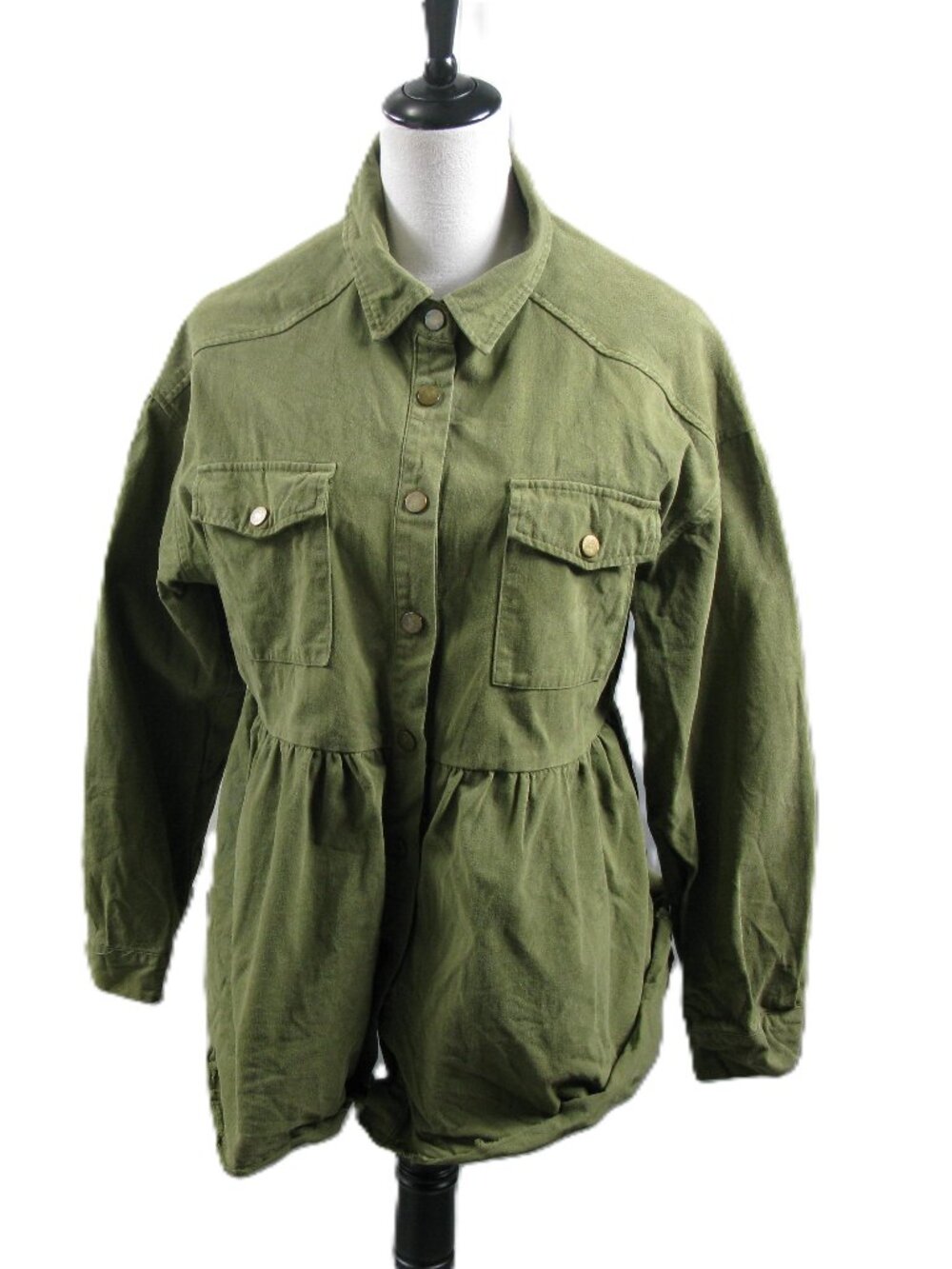 Papaya Branch Army Green Boho Snap Front Oversized Cotton Top Size Medium